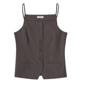 MOD REF Button Front Vest Camisole Women Size Medium Brown Excellent Suiting Top